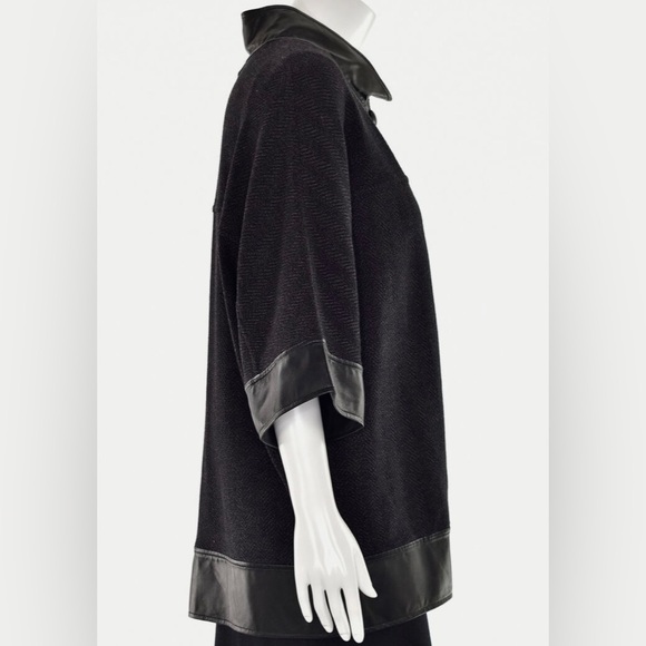 St. John Knit Leather Trimmed Sweater Jacket - Picture 2 of 7